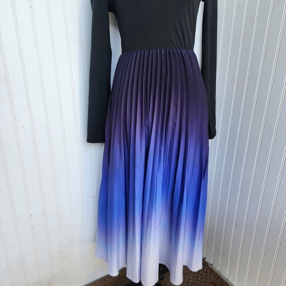 Shein Women's Black to Purple Ombre Pleated Midi Dress Elegant Gradient Sz S (4) - Picture 5 of 14